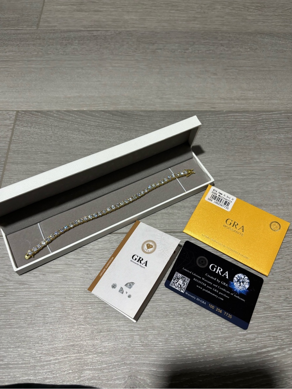 Brand New 5mm VVS Moissanite Tennis Bracelet 18k Gold over 925 Silver 7.5”